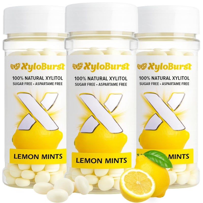 XyloBurst - Xylitol Mints | Sugar Free Breath for Oral Health | Gluten Free, Vegan, Keto Friendly | Aspartame Free Mint | Lemon | 200 Count Jar, 3-Pack - Image 1